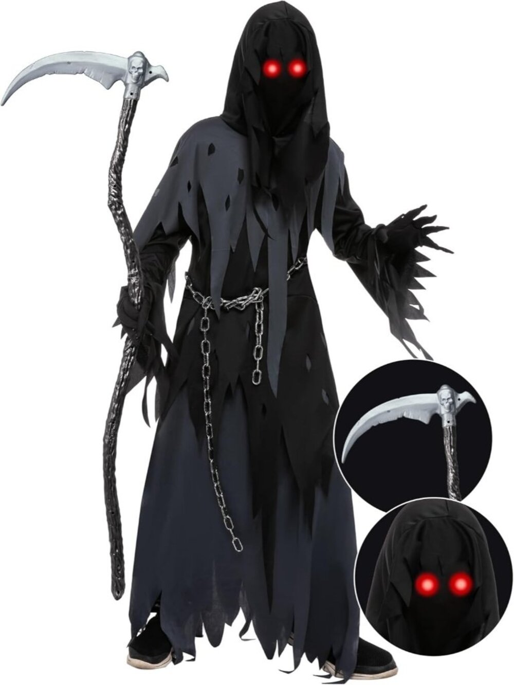 Spooktacular Creations Glowing Eyes Grim Reaper Halloween Costume Kids 8-10Y